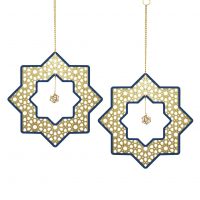 2 ST HÄNGDEKOR STJÄRNA GULD & BLÅ